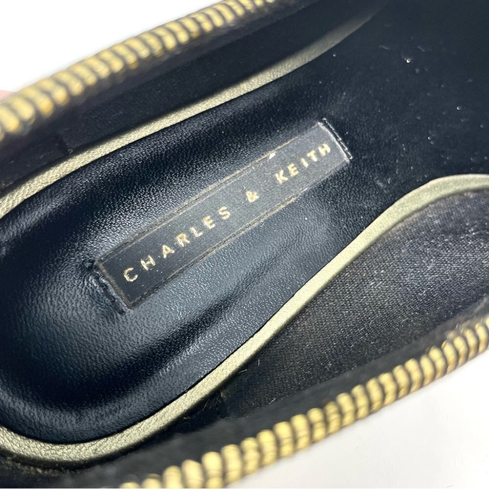 Charles and Keith Black and Gold Metallic Bar Strap Loafer Size 36/ 6 - Picture 9 of 11